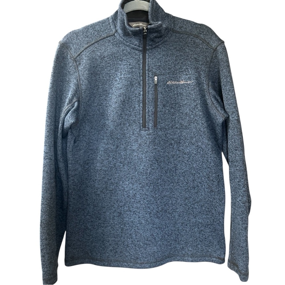Eddie Bauer Sweater Mens Small Navy Blue 1/4 Zip Fleece Mock Neck‎ Pullover